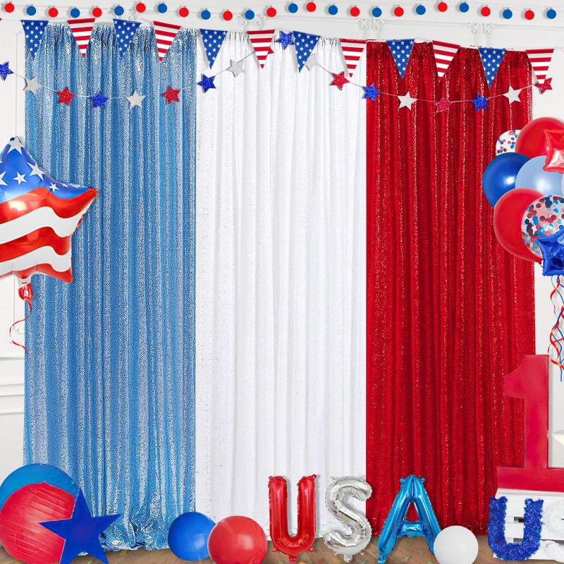 QueenDream White Sequin Backdrop Curtain 4 Pack 2ft x 8ft Backdrop Birthday Party Backdrop Wedding Ceremony Background - Image 3